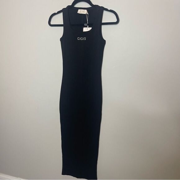GIGII’s SoHo Black Ribbed Midi Dress NWT XS - Picture 9 of 11